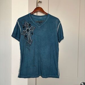 RAW STATE BLUE SPIKE ANGEL WINGS GRAPHIC SHORT SLEEVE T-SHIRT MENS LARGE